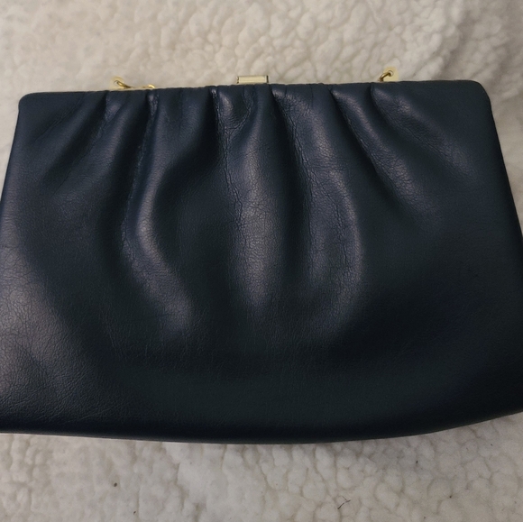 Vintage blue leather Clutch with chain - Picture 2 of 3